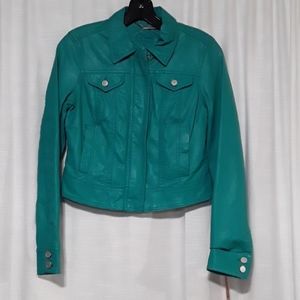 Jou Jou 100% Vegan Leather Teal Blue Jacket.